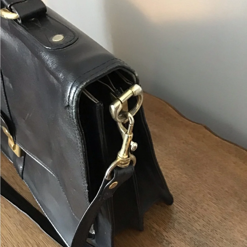 Large Black Leather Unisex Briefcase
